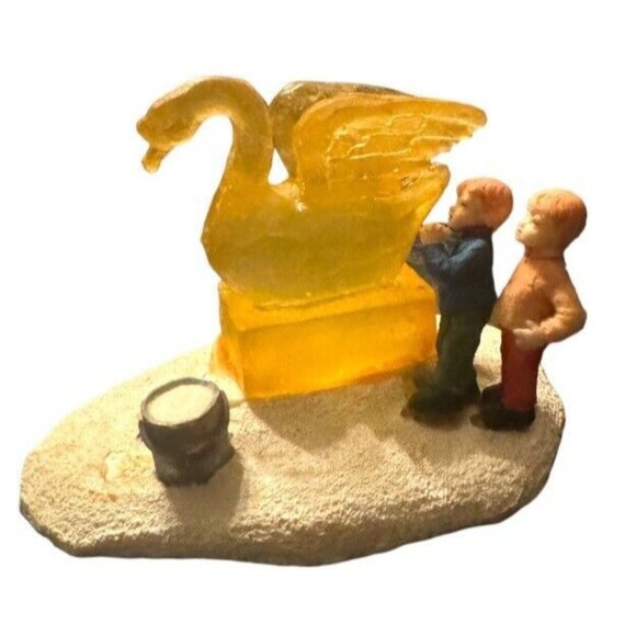 Lemax Vintage Retired Village Rare Swan Ice Sculpture Admiring Children - Picture 1 of 4